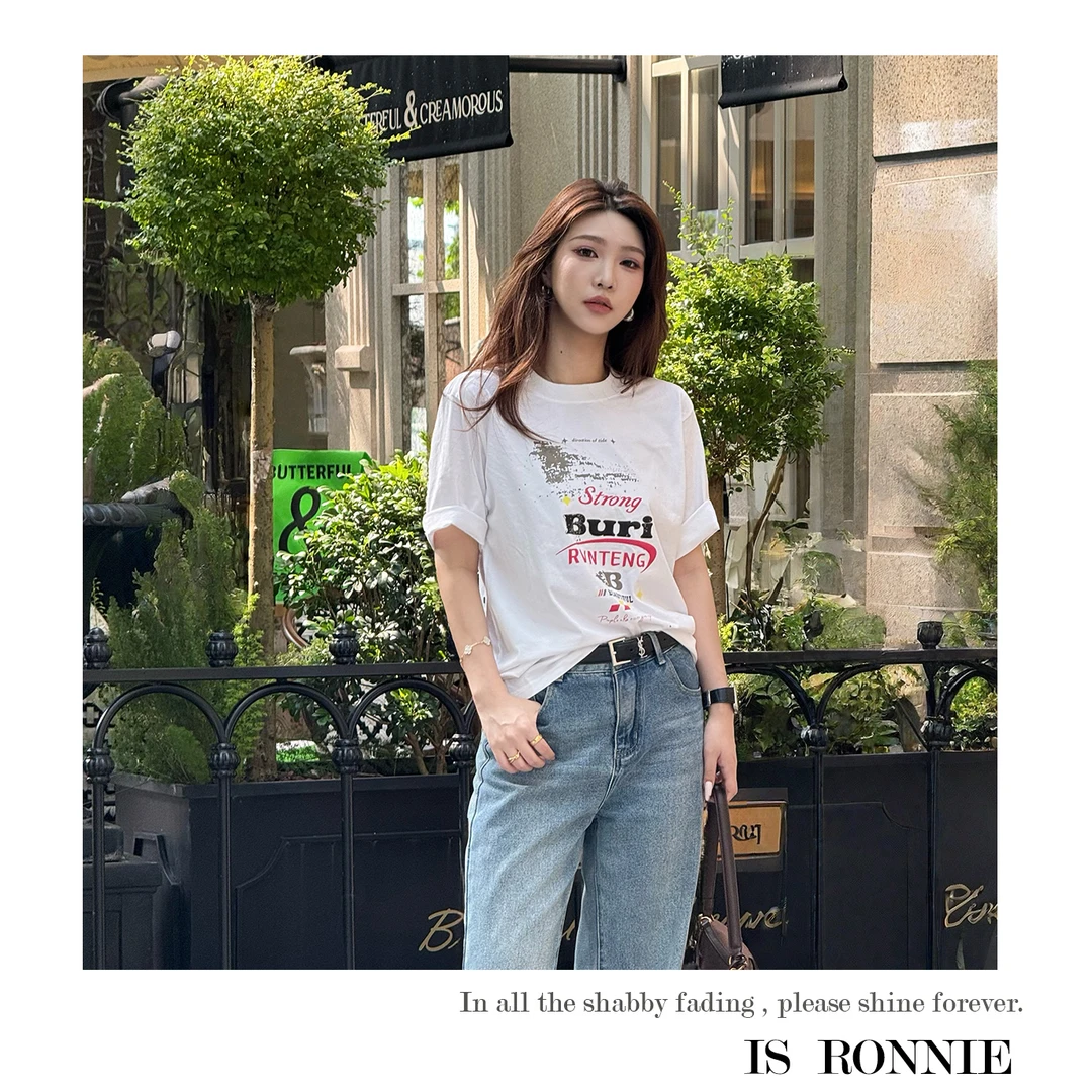 Is Ronnie【莫斯科】休闲印花百搭短袖圆领百搭T恤新款女装K8001