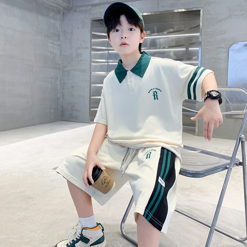 男童夏装套装2025新款中大童夏季男孩帅气时髦儿童夏天短袖POLO衫