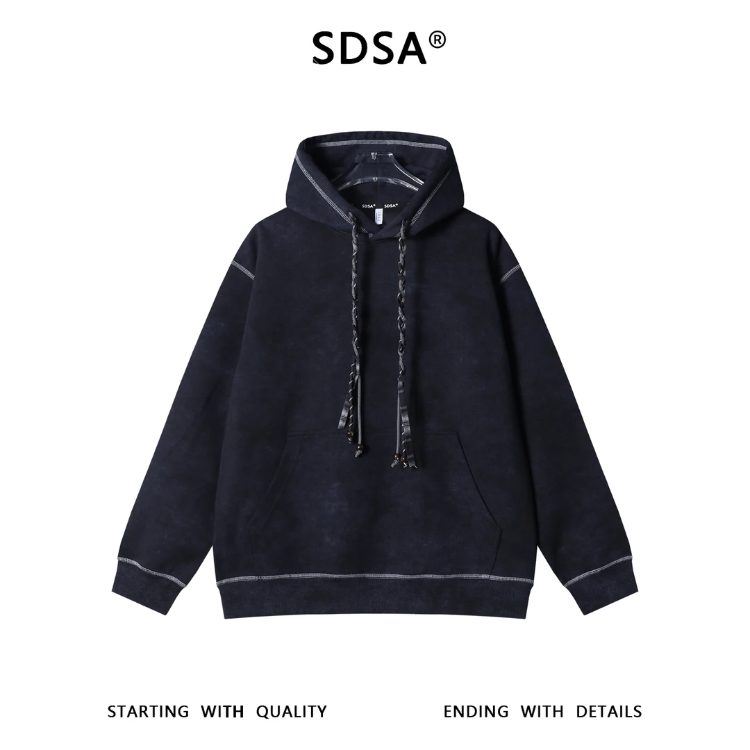 SDSA男士秋冬新款痞帅男装韩版简约扎染缝线连帽卫衣宽松情侣百搭