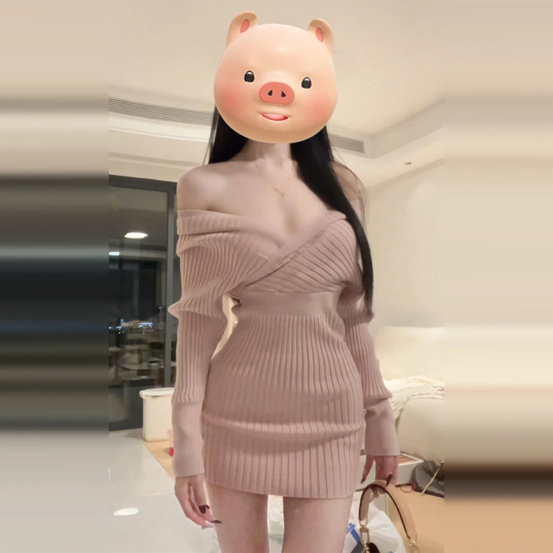 La Chapelle/拉夏贝尔秋冬款连衣裙针织粉色秋冬新款韩系御姐纯欲