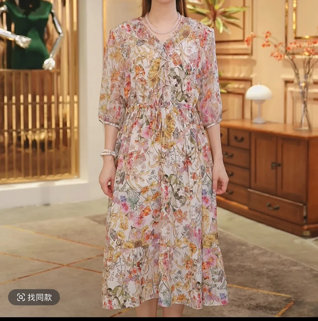 2025春季温柔气质桑蚕丝连衣裙03