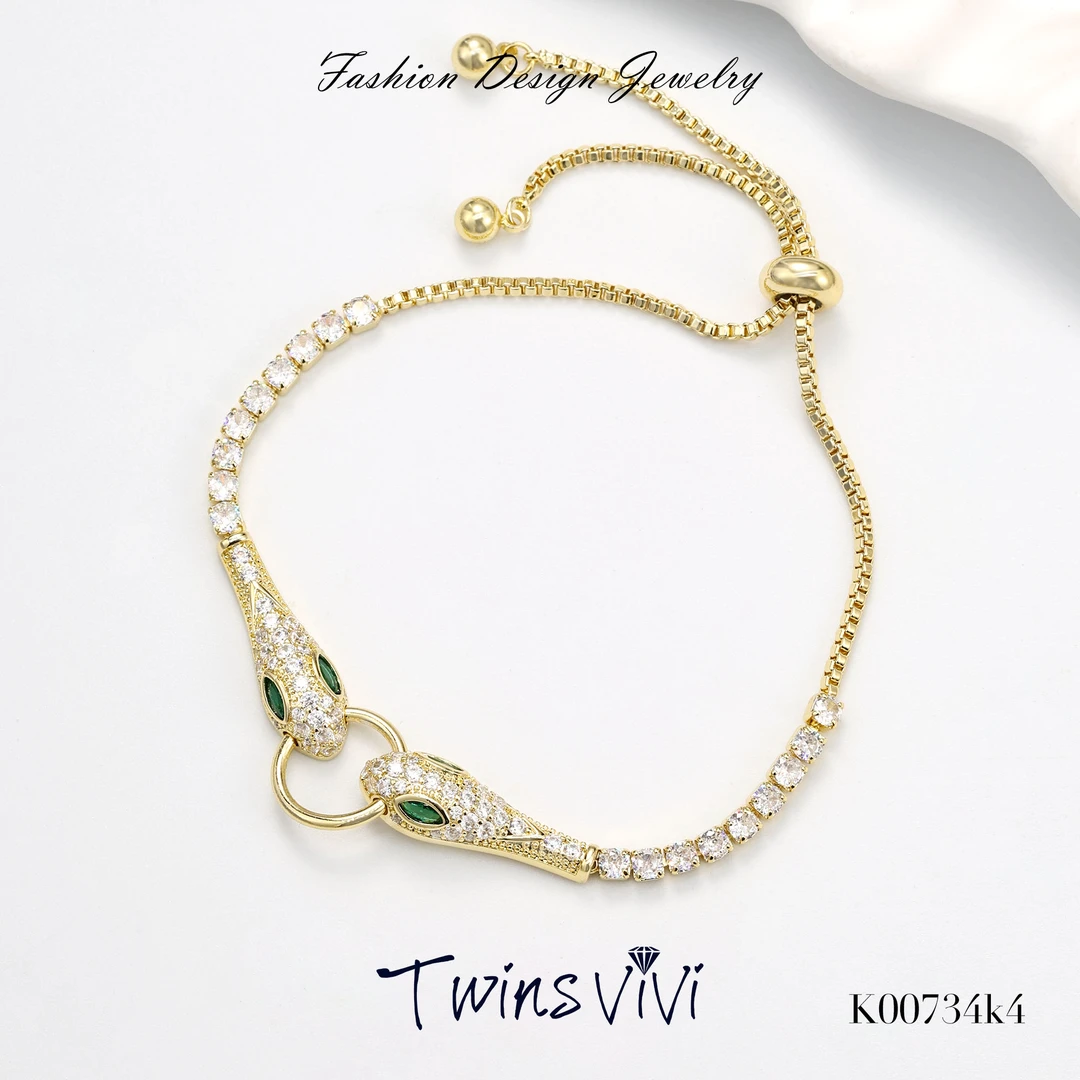 铜合金合成锆石手链 Twins VIVI  金色圆环双蛇形手链 /K00734