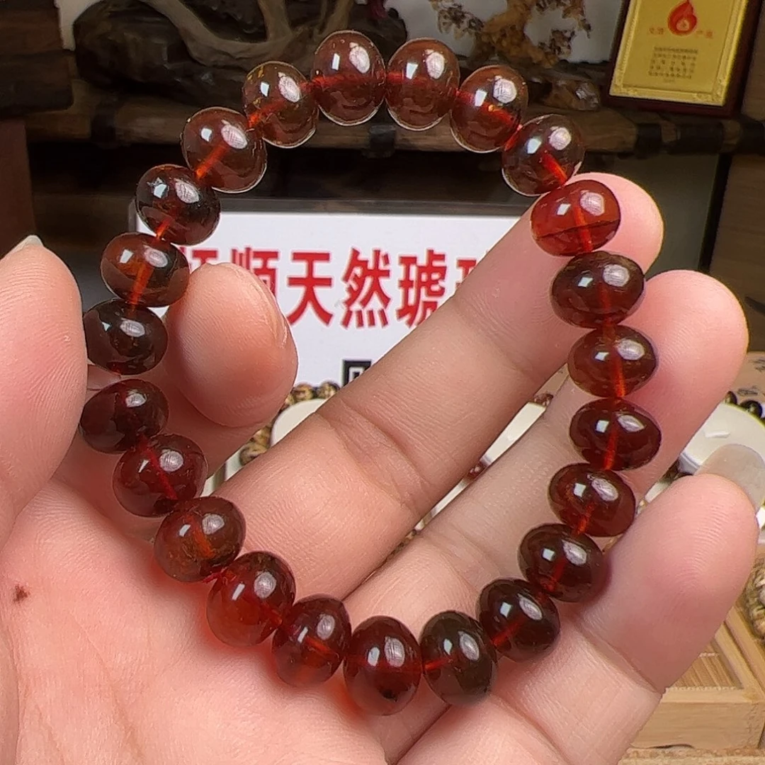 琥珀未镶嵌手链10m一级酒红血大漏