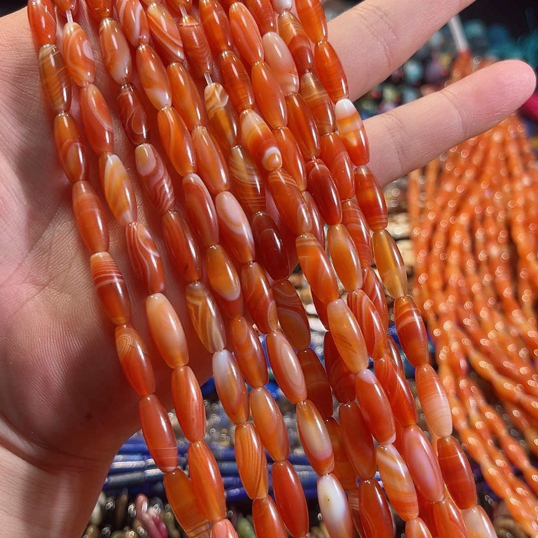 玛瑙/玉髓合金珠宝半成品蚕丝玛瑙勒子一条6x16mm