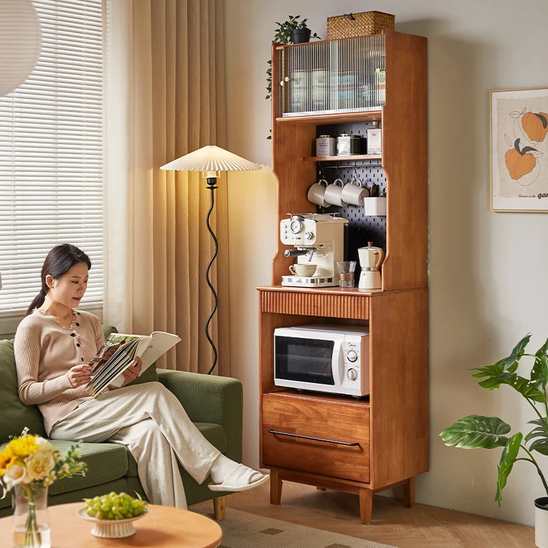 实木餐边柜窄储物柜碗柜茶水柜客厅北欧简约展示柜一体式多功能收