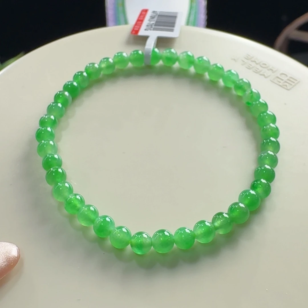 未镶嵌手链翡翠冰阳绿飘花单圈卡4.3-4.7mm