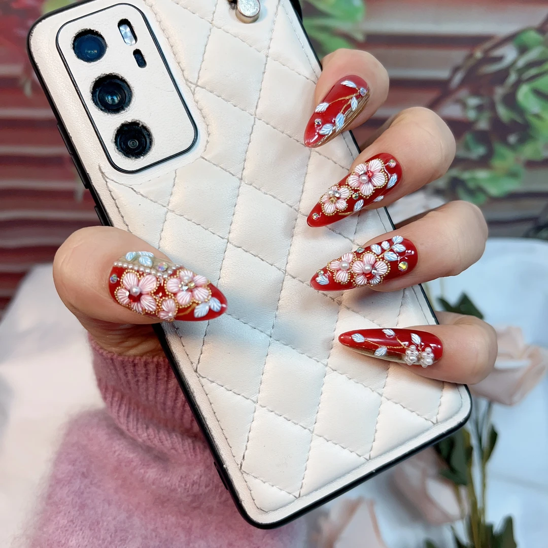 【YH026绣春花】 薯你靓 品牌 原创设计 纯手工雕花穿戴甲可爱