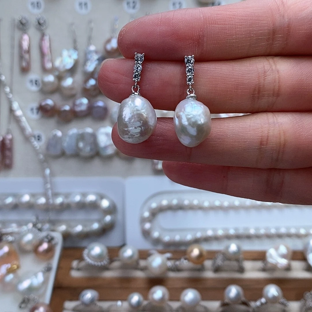 淡水珍珠耳饰银S925镶嵌