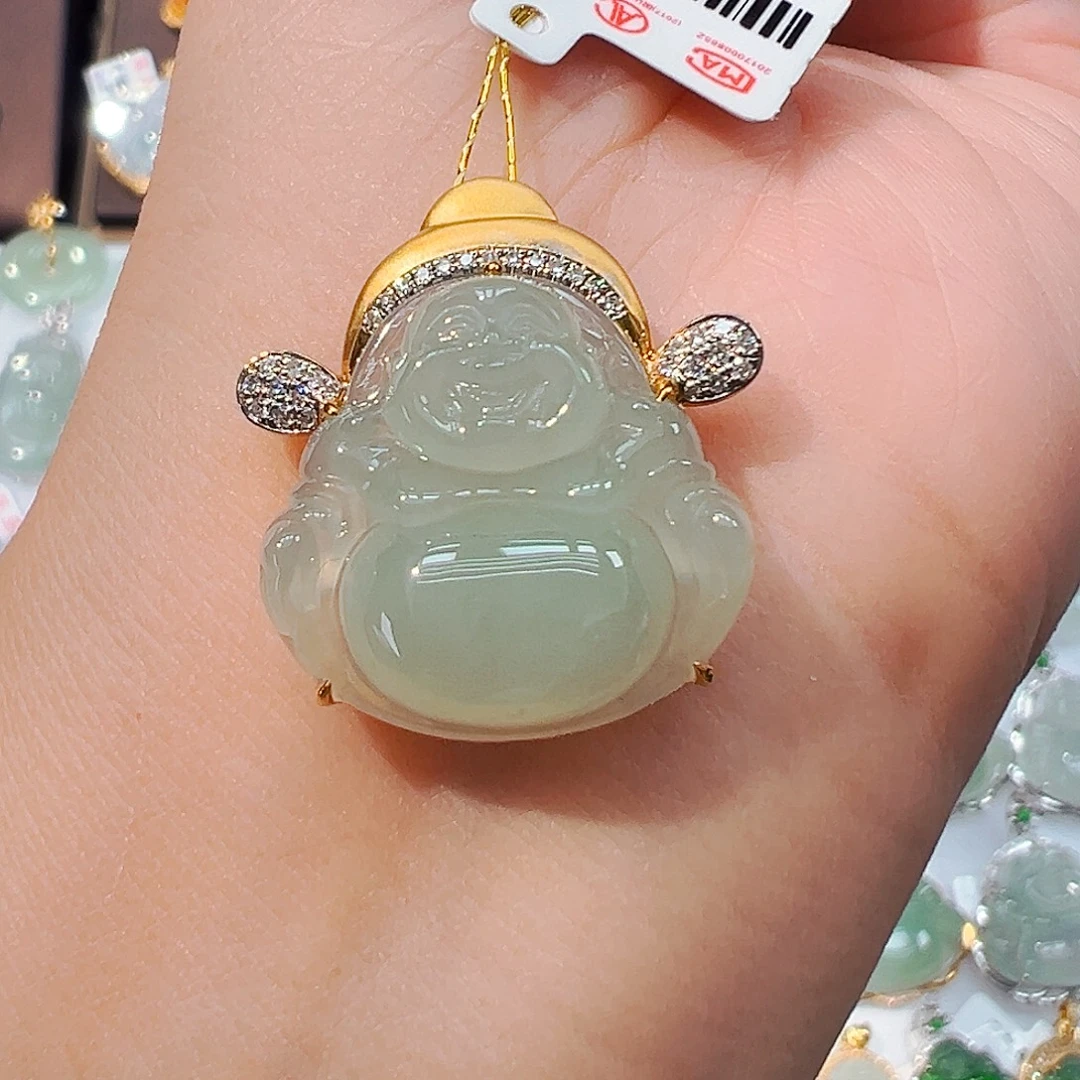 翡翠18K金镶嵌吊坠(不含链)佛公