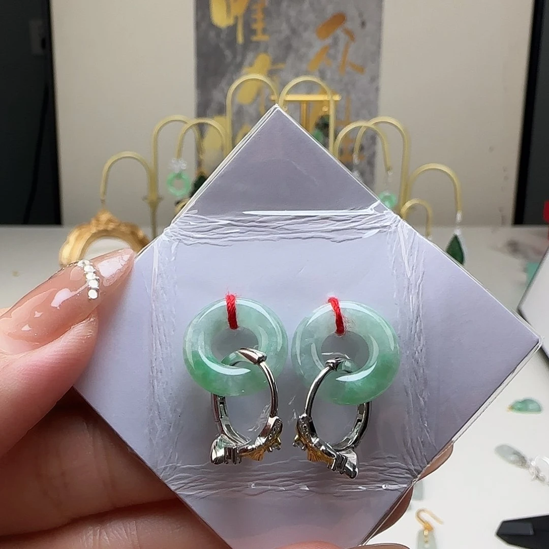 翡翠银S925镶嵌耳饰耳包款