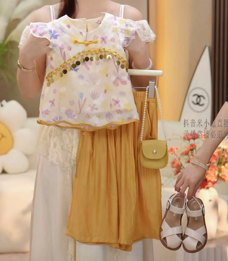 【米小逗】女童国风2025薄款绿套装夏季新中式国风裙裤时髦国潮k100