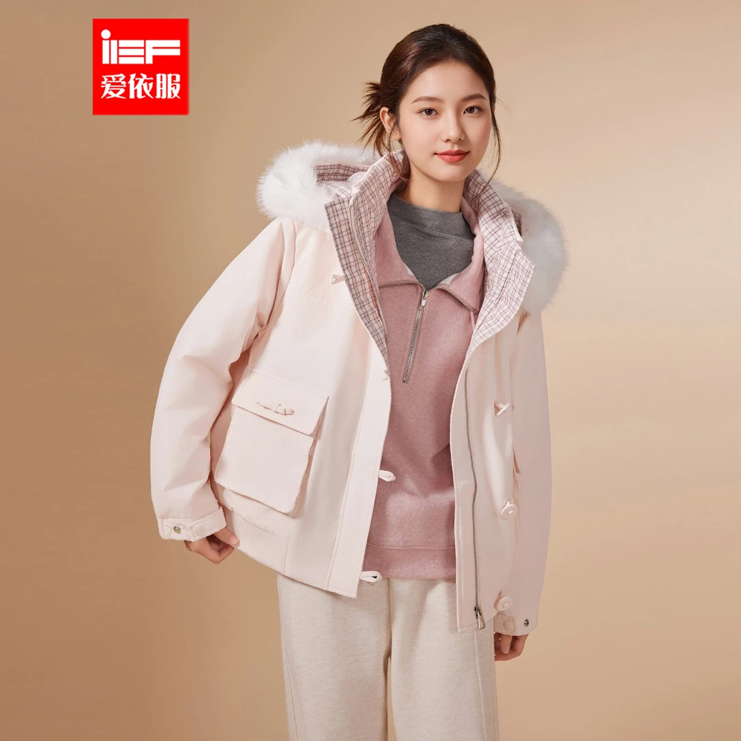 IEF/爱依服2025冬季新款韩版甜美休闲风加绒保暖通勤百搭外套
