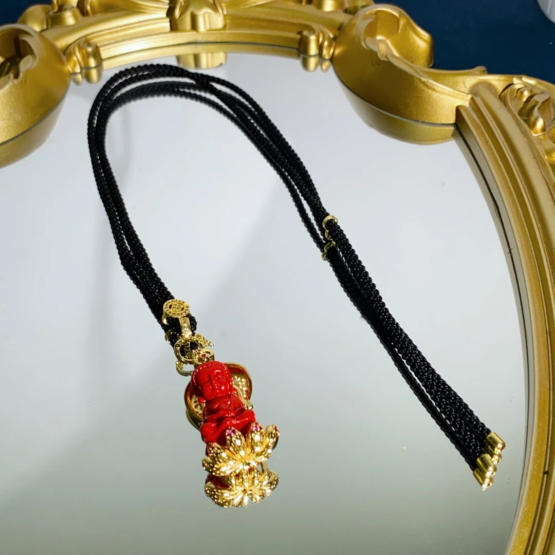 铜合金合成锆石项链 TTSD 红色砂佛牌雕刻时尚百搭项链 3135