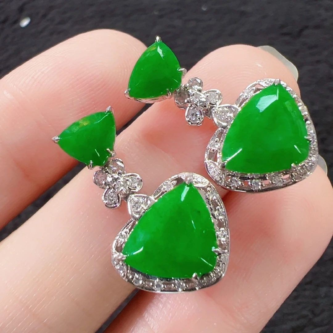 翡翠18K金镶嵌耳饰签收后24小时鉴赏期