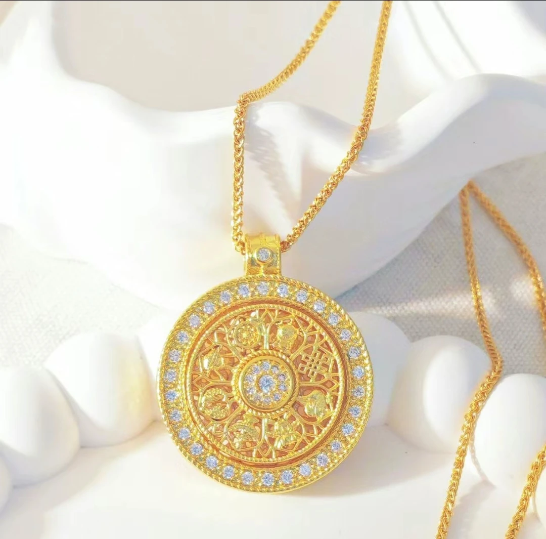 金色A794-金黄色精品时来运转八宝罗盘项链