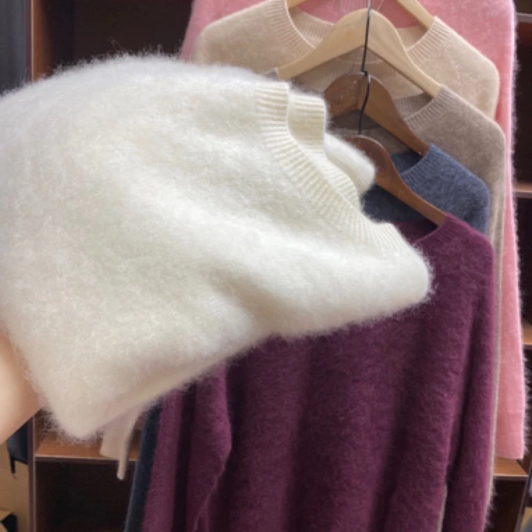 凡凡//自留出口韩国原单圆领针织衫宽松插肩袖上衣新款秋冬毛衣女