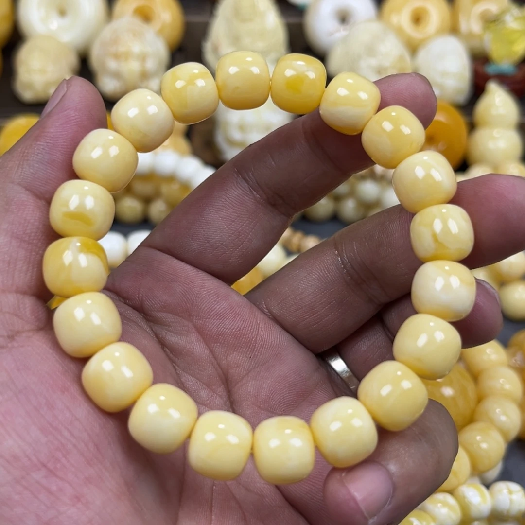 琥珀未镶嵌手串同料焦皮奶粉橘蜡老邢手串11mm