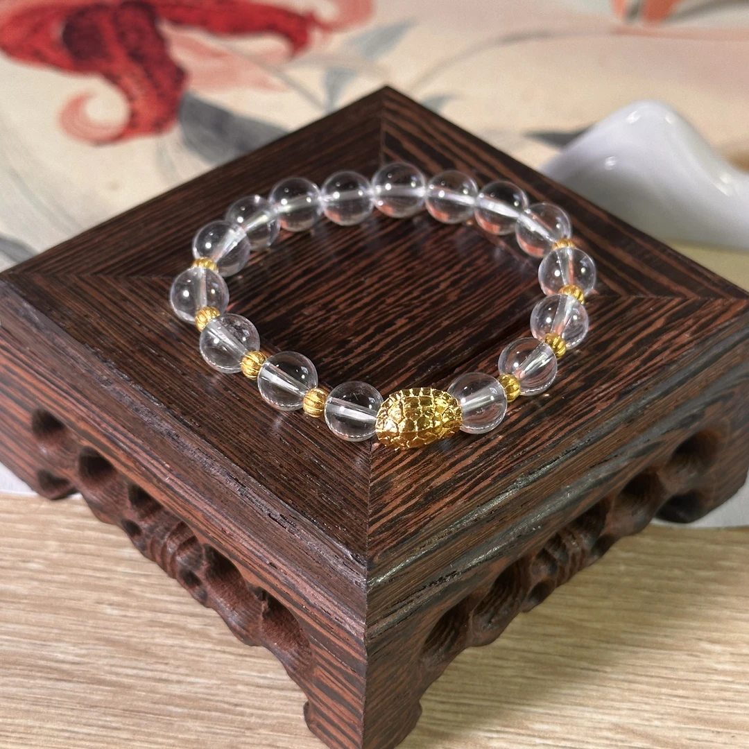 【菲菲】爱一IBELOVE 足金999黄金 富甲龟壳转运珠白水手串/J1