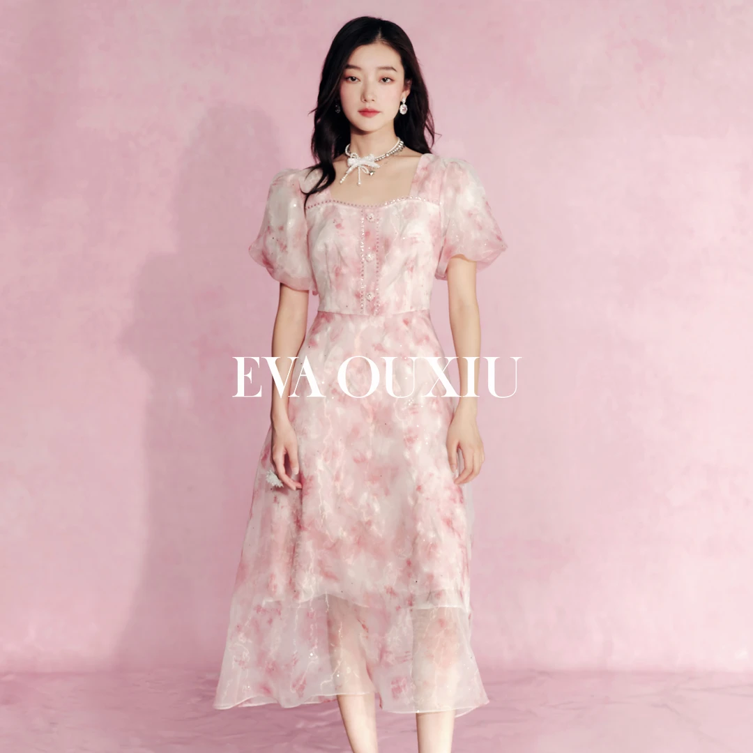 EVA OUXIU/伊华欧秀日常甜美优雅气质显瘦碎花连衣裙 51WAQ4895