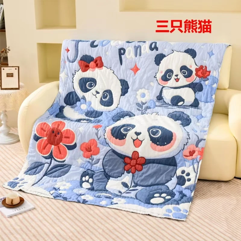 【三只熊猫】150*200cm亲肤可爱卡通柔软纱布泡芙被