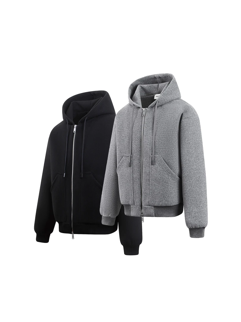 Succinct“绒镜”重磅750g雪绒短款廓形拉链连帽卫衣秋冬保暖外套