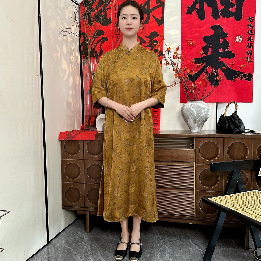 【榴光溢彩】新中式双面国风夏季立领提花旗袍连衣裙