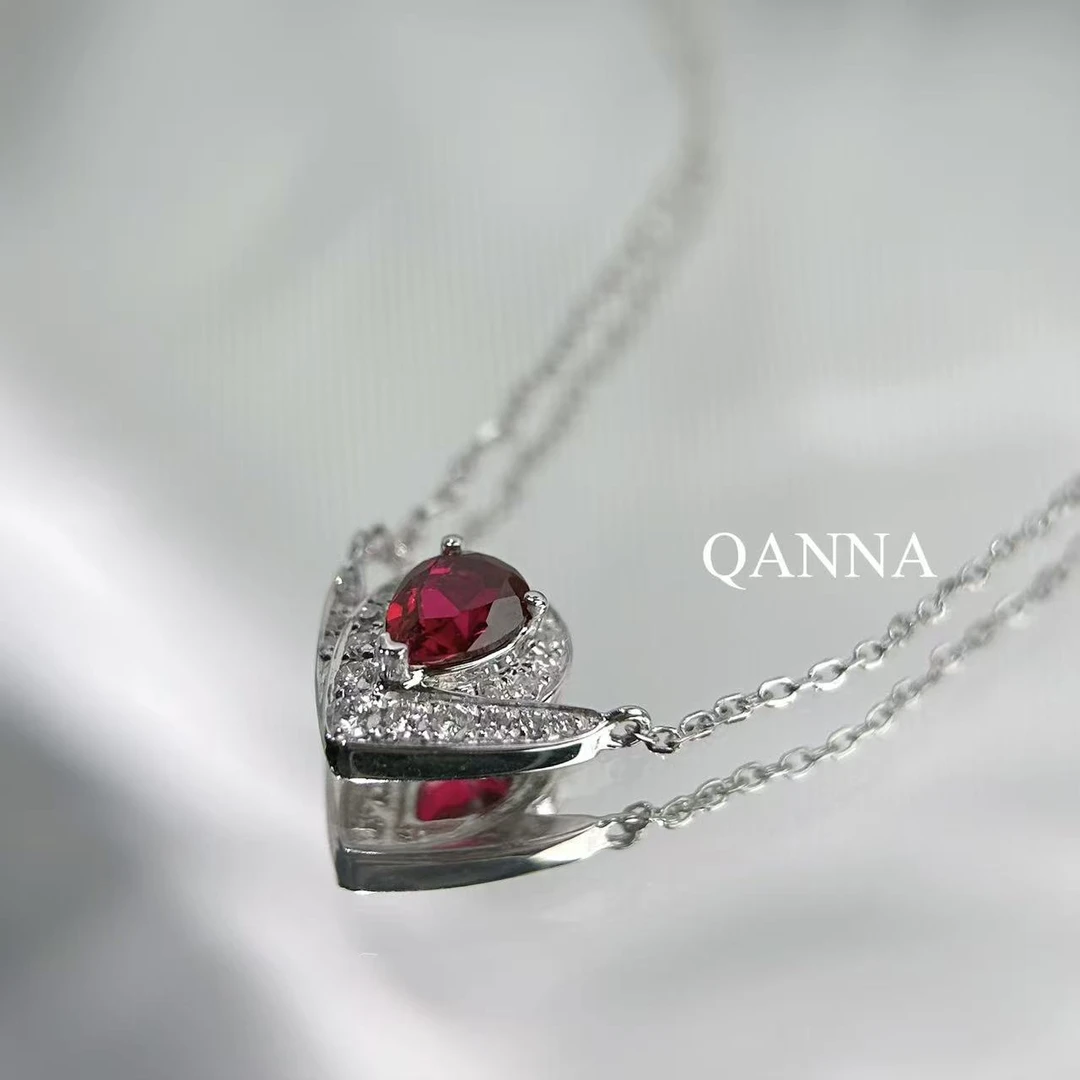 QANNA【红色大水滴皇冠】【设计款】轻奢名媛风钻石锁骨链项链HD