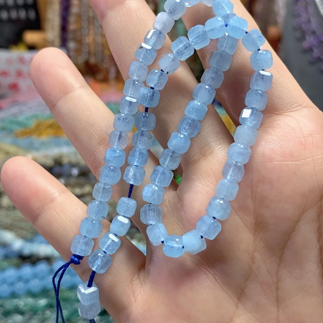 未镶嵌玛瑙/玉髓珠宝半成品海蓝宝方糖一条卡6mm