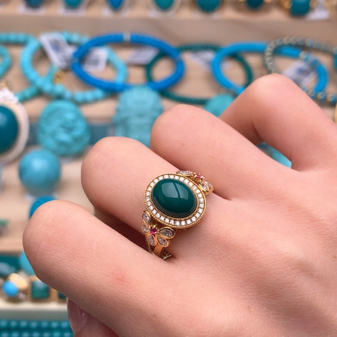 绿松石18K金镶嵌珠宝奇石