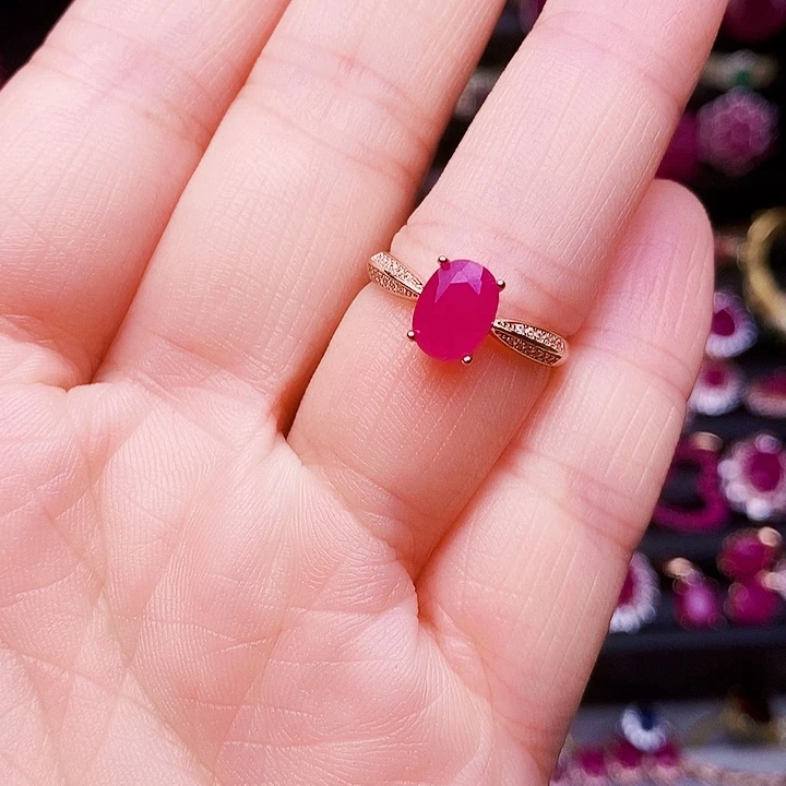 戒指红宝石银S925镶嵌