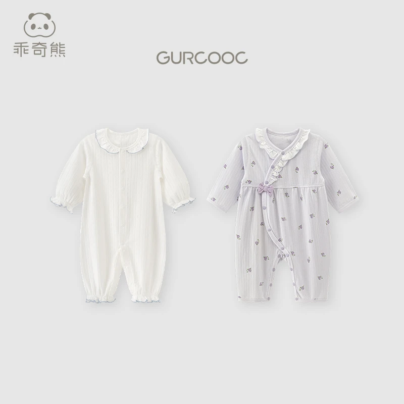 【精致甜美女宝哈衣】夏季连体衣薄款娃娃领婴儿爬服长袖空调服弹力