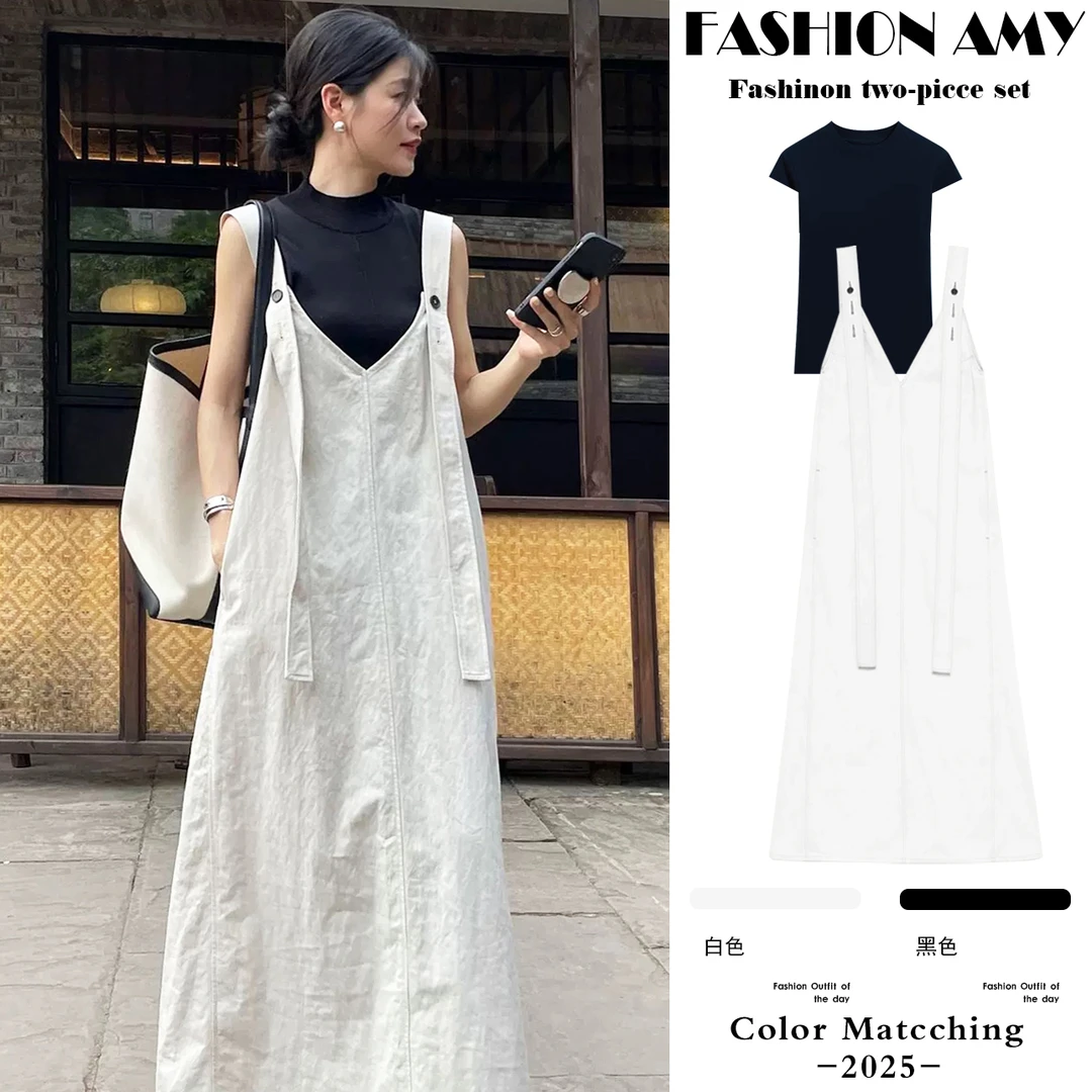 孕妇套装夏装新款时尚韩版气质显瘦T恤上衣宽松休闲背带连衣裙子1