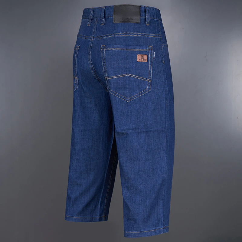 男士夏季薄款冰冰凉凉七分牛仔裤宽松直筒百搭弹力休闲中裤高腰