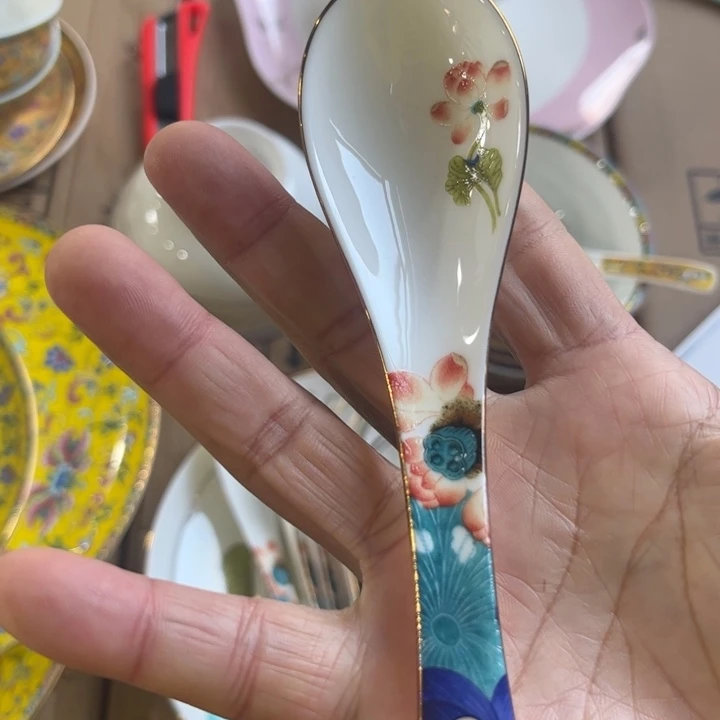 瓷片荷塘小勺六个