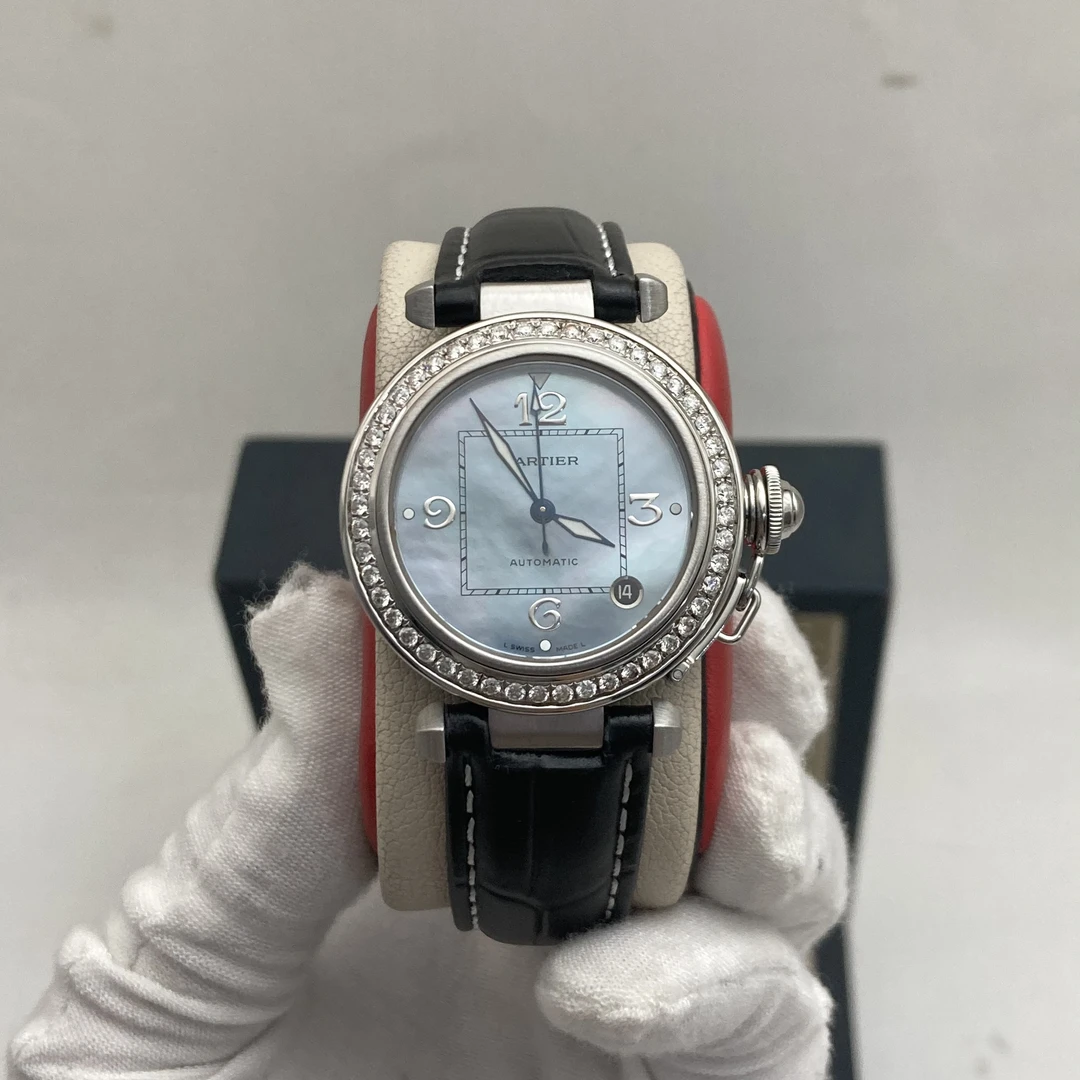 95新 Cartier/卡地亚 35.5mm卡地亚帕莎后镶钻自动机械中性表