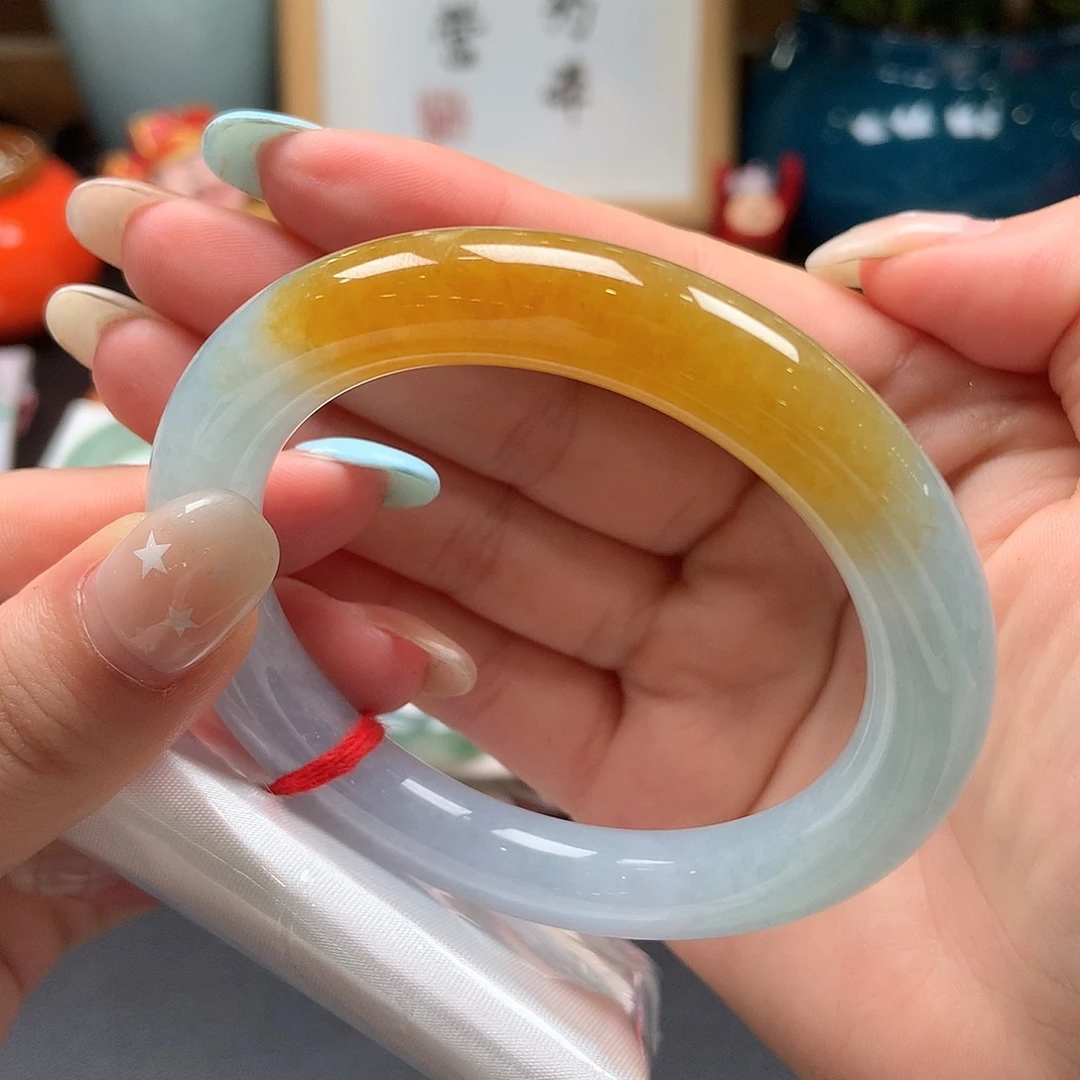 翡翠未镶嵌手镯焦糖黄26号