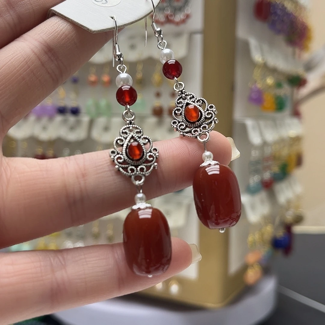 玛瑙/玉髓合金耳钉y