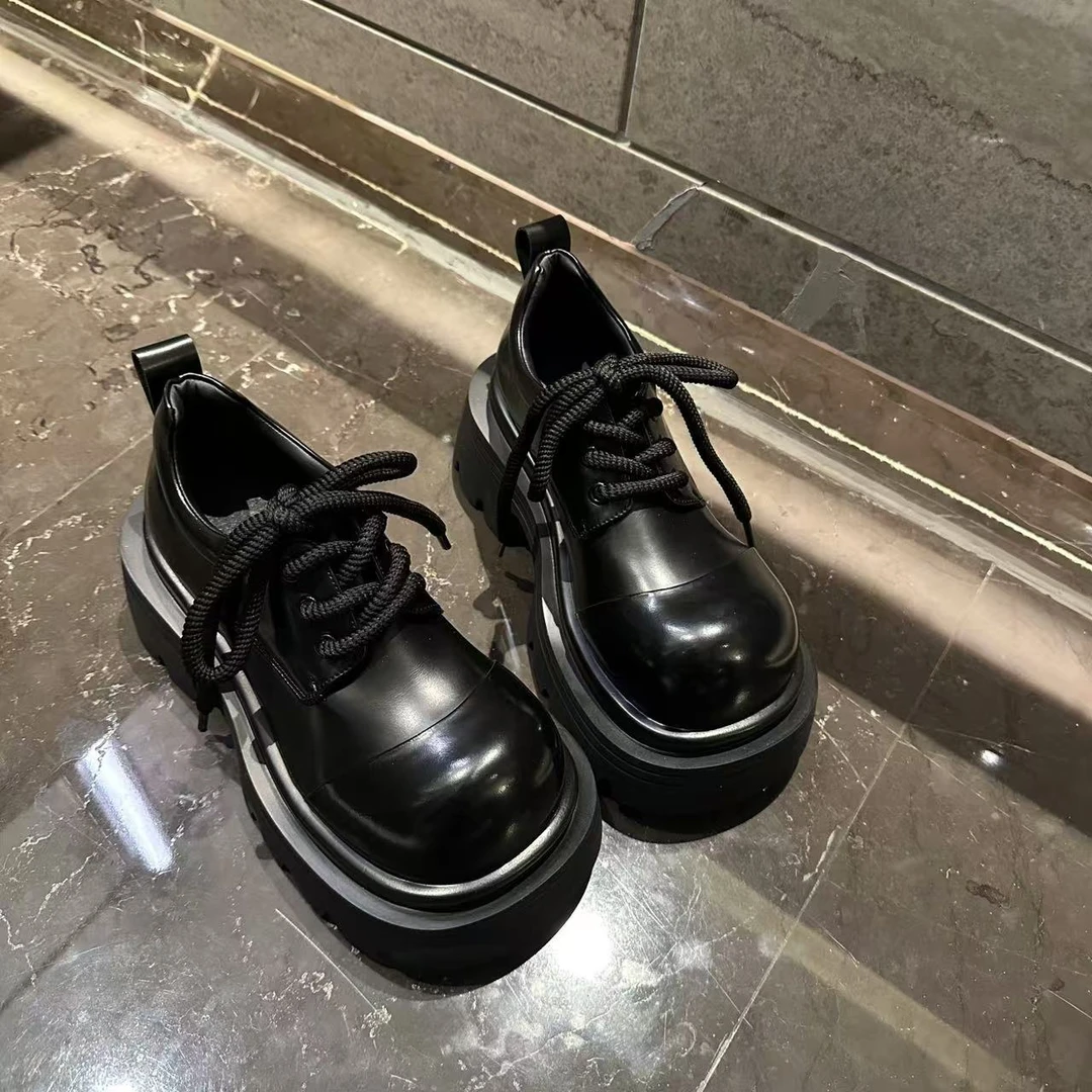 糖糖2025春季新款擦色系带方头厚底松糕小个子JK小皮鞋乐福鞋女鞋