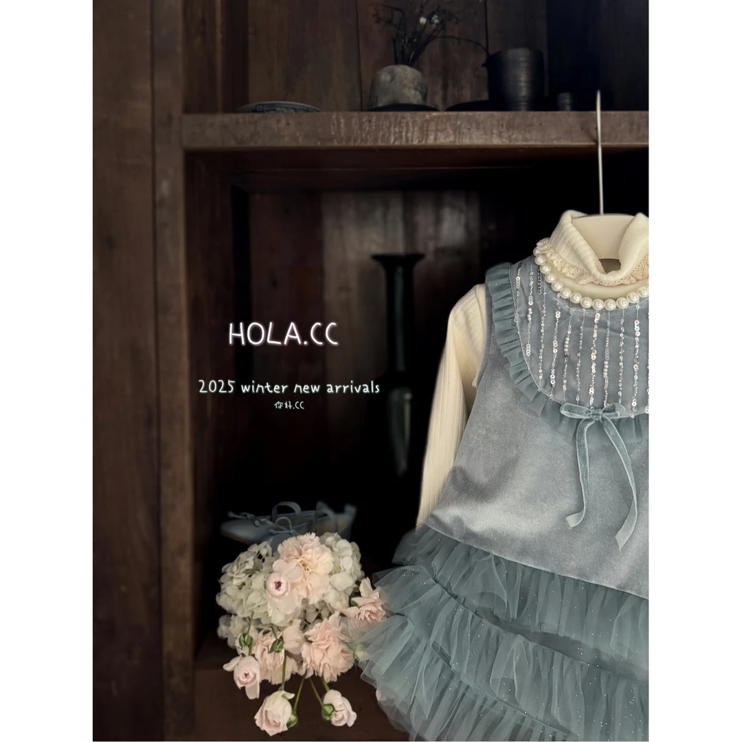 HOLA.CC·25冬~赫本丝绒纱裙6610（童装汉服）兰色