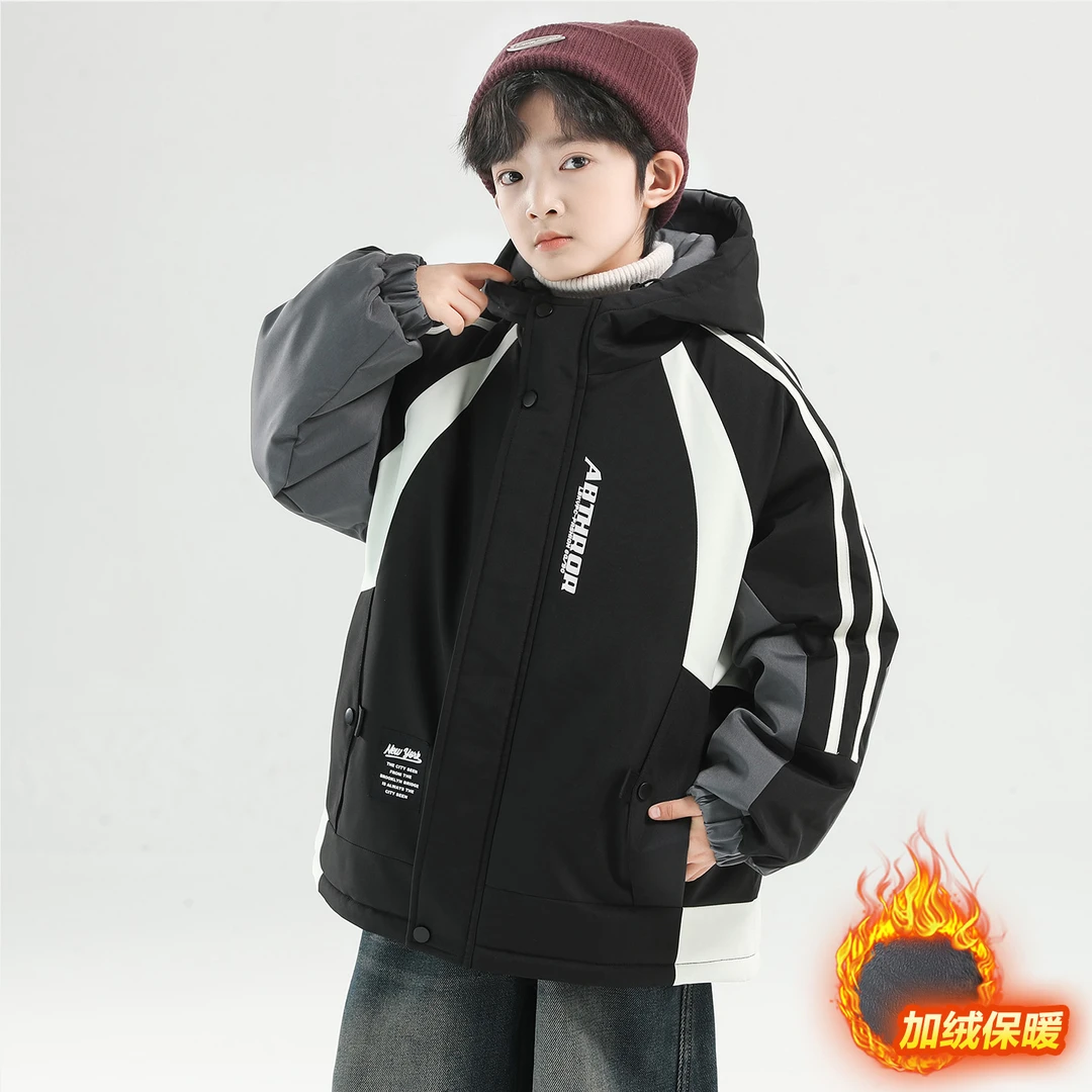 男童外套秋冬款冬装中大童6-8-12岁15岁男童装儿童加绒加厚派克服