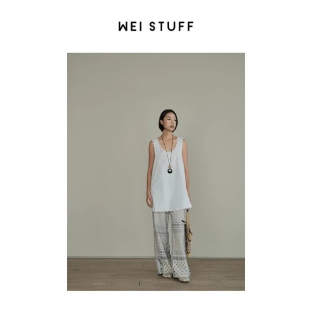 WEI STUFF  “舒适松弛” 设计感抽绳印花宽松直筒休闲裤 9123.