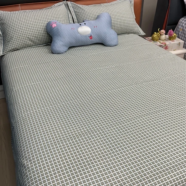 高端定制-晟凯娜系列（格纹绿）加厚全棉老粗布三件套舒适透气