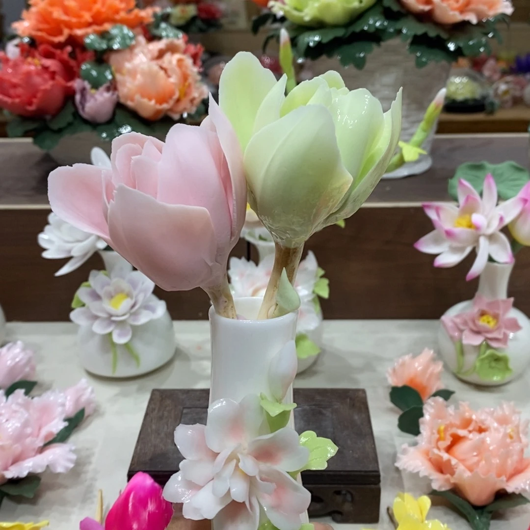 瓷片陶瓷手工花摆件