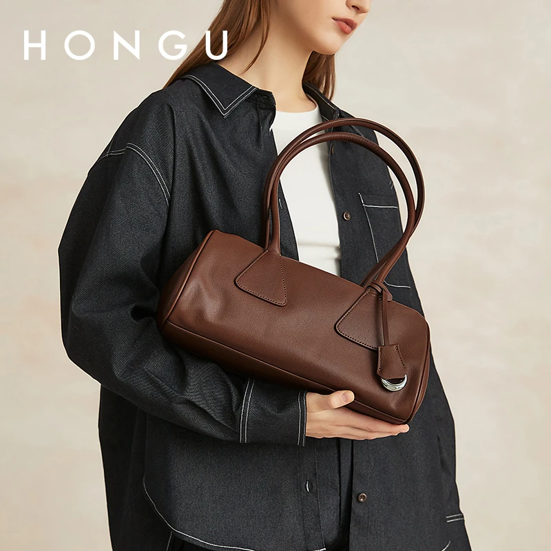 HONGU/红谷牛皮时髦摩登秋冬百搭有质感精致单肩包女士简约