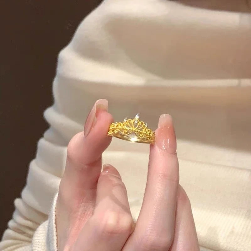 瑞诺黄金花丝皇冠戒指女2025新款足金999时尚戒指生日礼物送女友