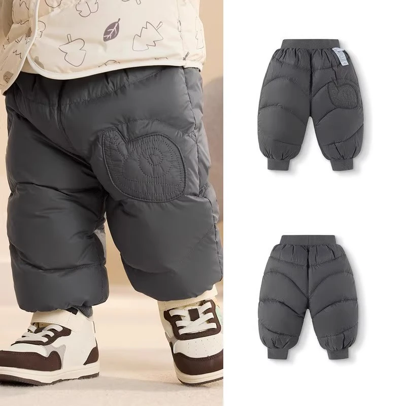 可开裆婴幼儿羽绒裤女装冬季白鸭绒保暖长男女童纯色裤裤宝宝工装