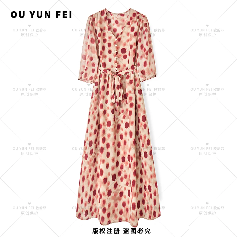 高级感连衣裙女新款气质显瘦穿搭时尚洋气印花长裙AD1059