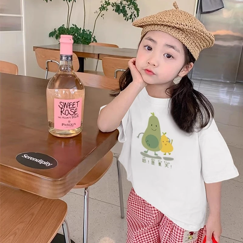 100%纯棉T恤2025新款夏季女童宽松简约圆领卡通kt猫印花短袖上衣