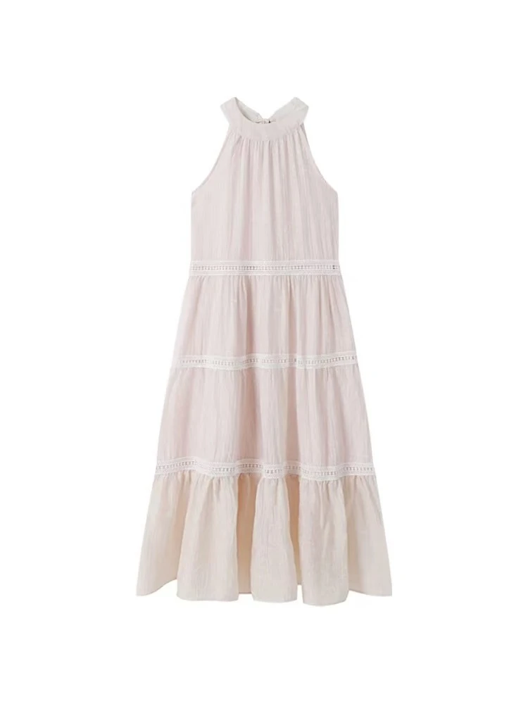 吱吱白色女装|女夏季新款气质拼接连衣裙长裙【以直播间实物为准】