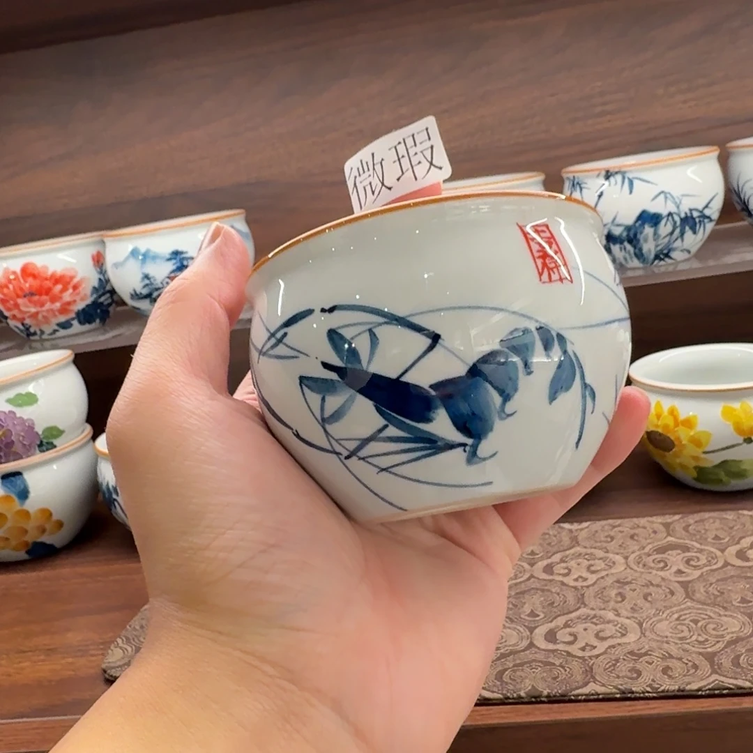 釉下手绘茶具微瑕